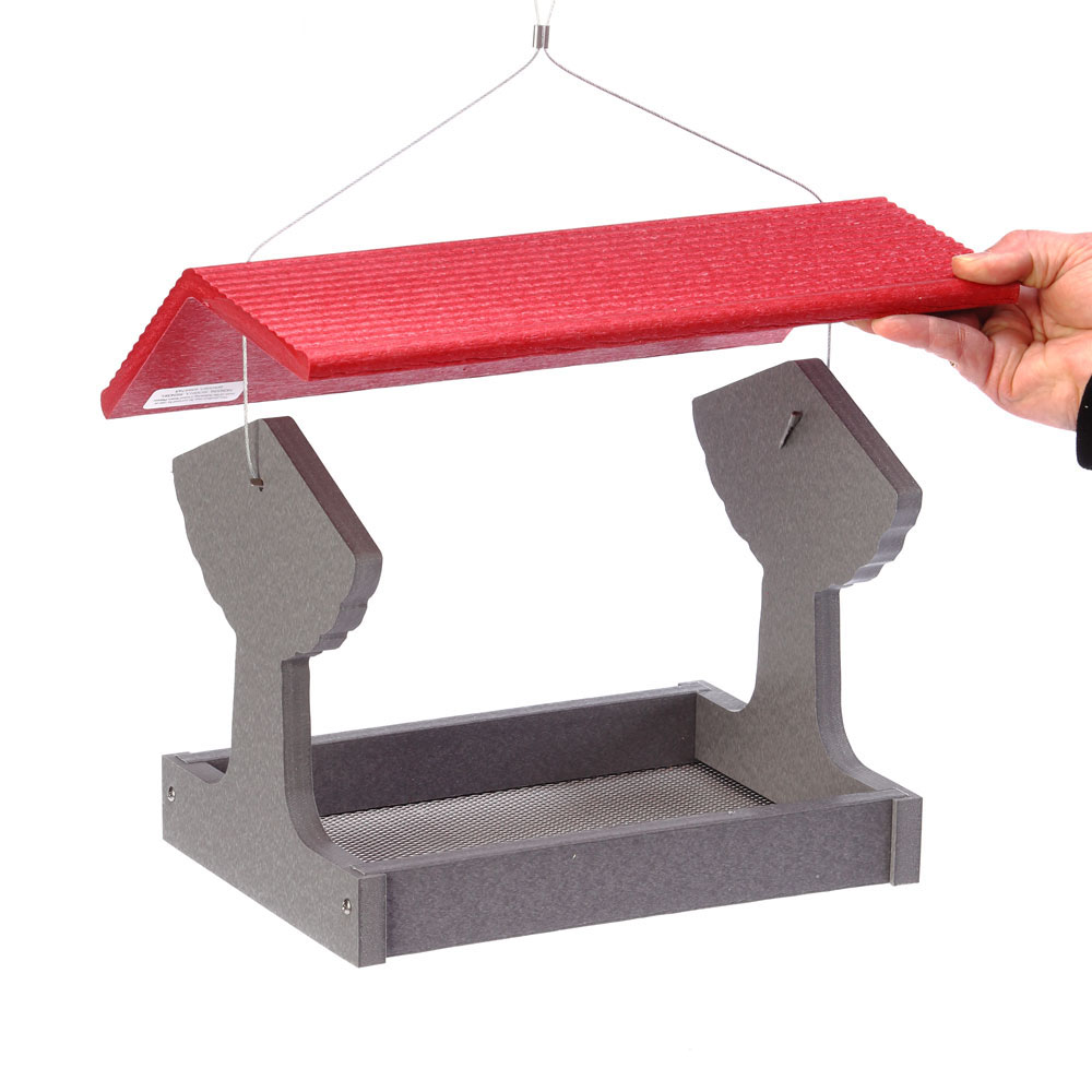 Green Solutions Fly Thru Bird Feeder Grey with Red Roof